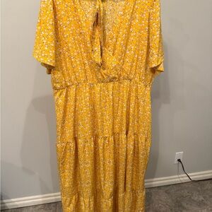 Sunny Yellow Floral Midi Dress